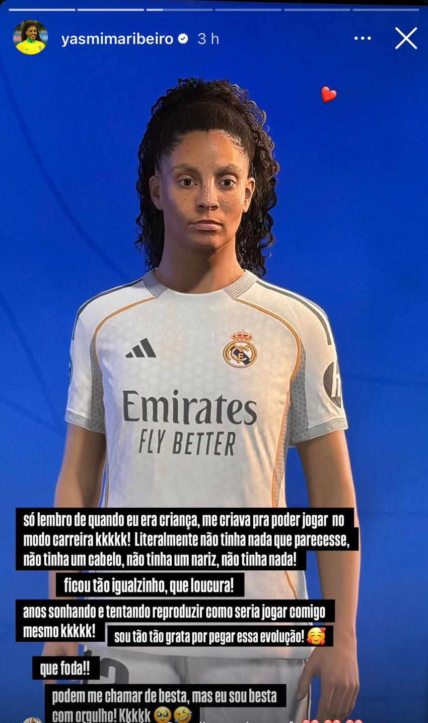 Yasmim, jogadora do Real Madrid, no modo carreira do videogame. (Foto: Reprodução/redes sociais)