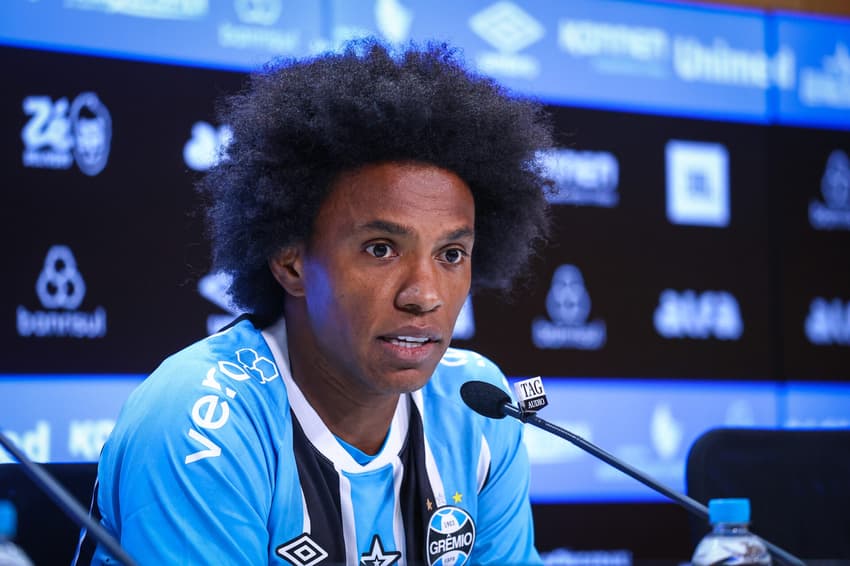 Willian em entrevista coletiva de apresentação no Grêmio. (Foto: Lucas Uebel/Grêmio FBPA)