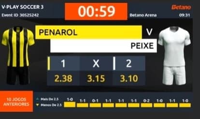 Transmissão da aposta Betano Futebol Virtual da Taça Glória Eterna.