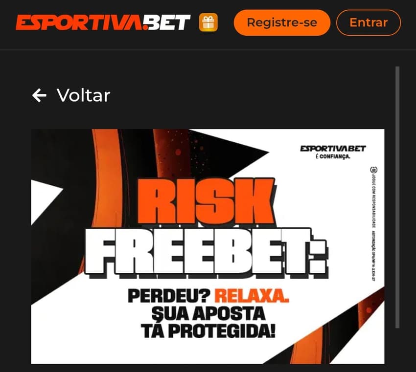 Captura de tela da promoção aposta sem risco para o tênis na Esportiva Bet