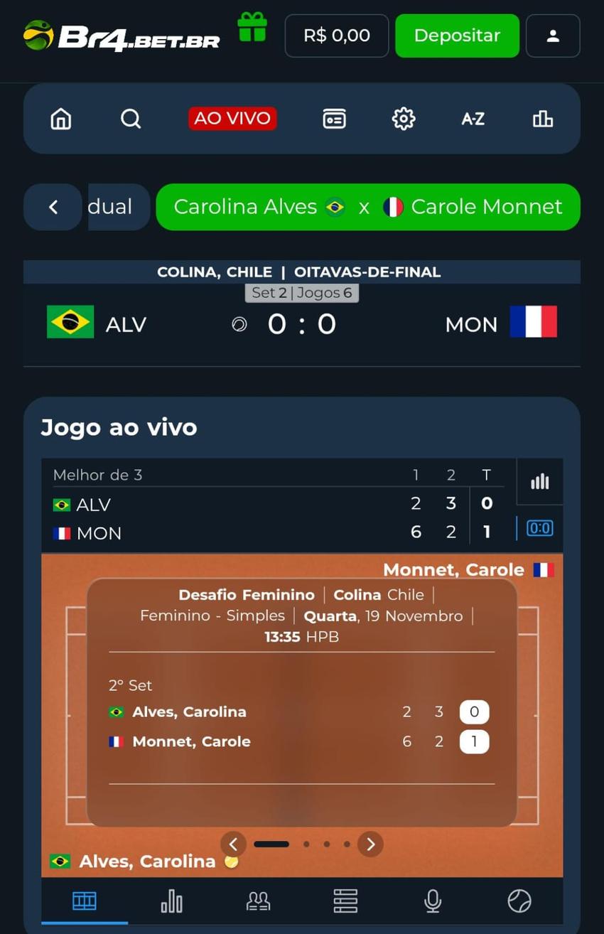 Captura de tela de aposta em tênis na BR4Bet