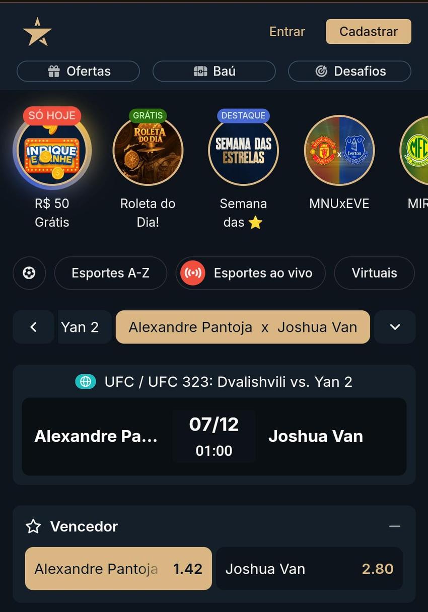 Captura de tela de aposta no UFC na Estrela Bet