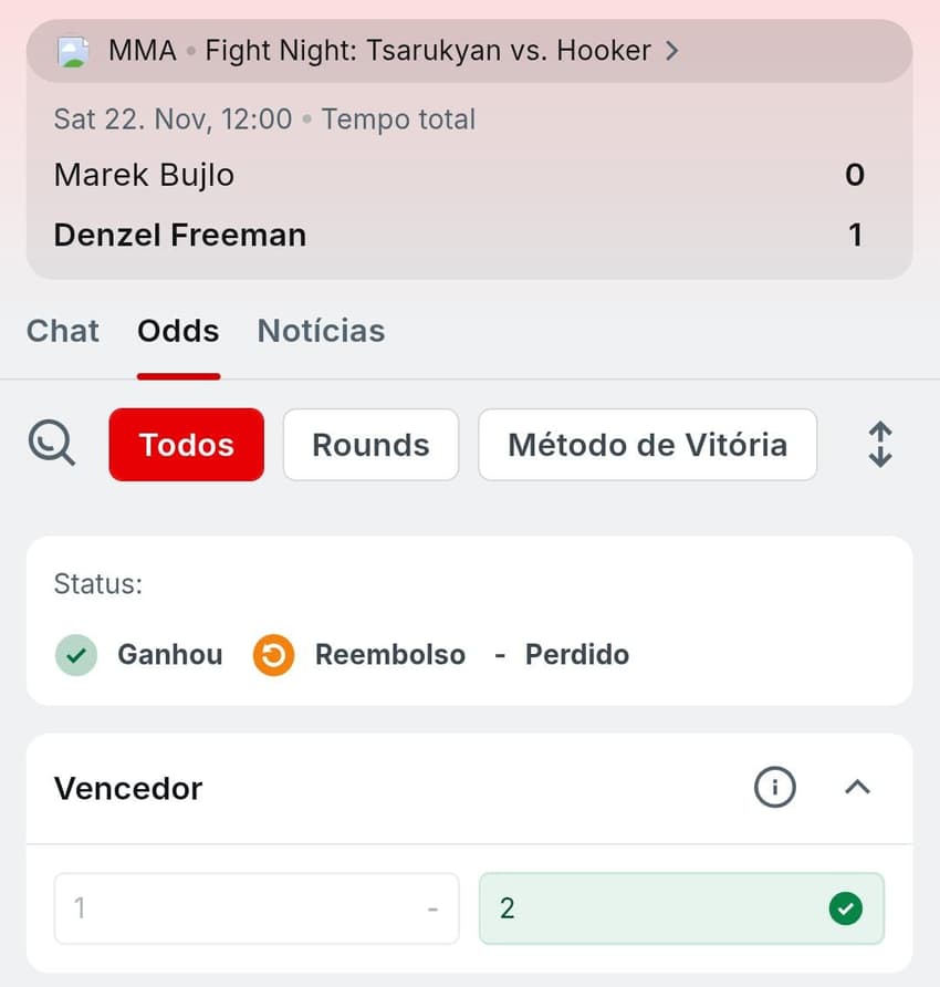 Captura de tela de apostas no UFC na Superbet