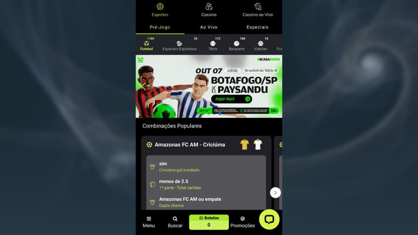 Captura da tela de apostas esportivas na F12 Bet