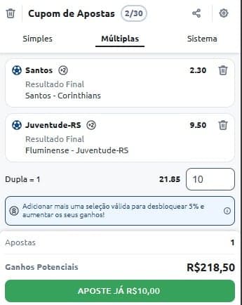 Captura de tela de como apostar em jogos de futebol fazendo apostas múltiplas na Betano