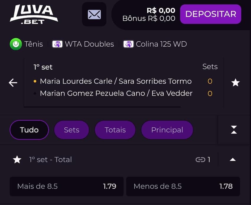 Captura de tela de aposta em tênis na Luvabet