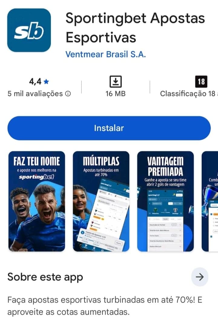 Captura da tela do app Sportingbet na Google Play Store