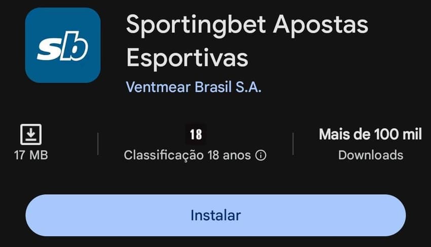 Captura de tela do aplicativo de apostas da Sportingbet