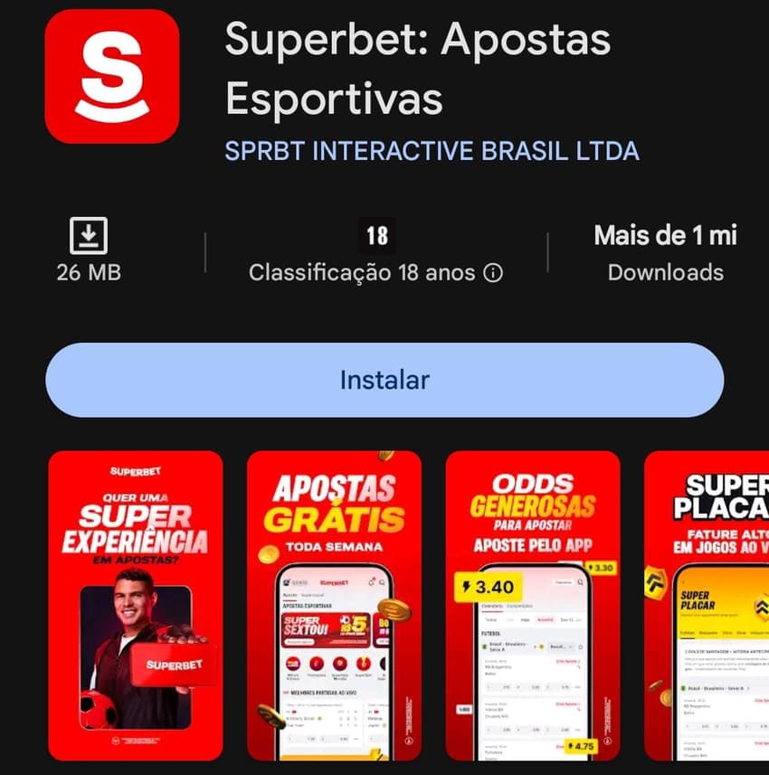 Captura de tela do app de esportes da Superbet