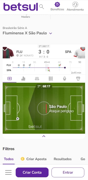 Campinho ao vivo na partida Fluminense x São Paulo na Betsul