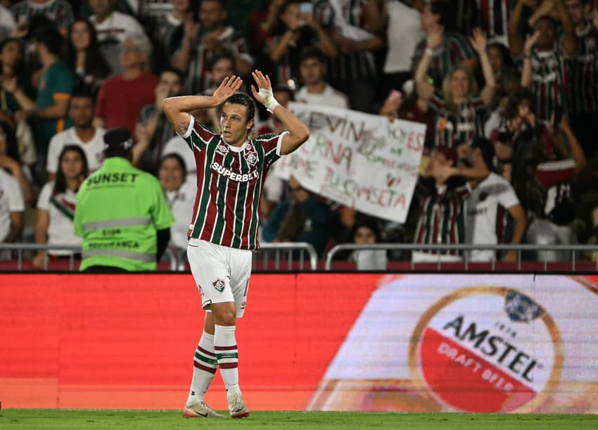 Canobbio comemora seu gol no jogo do Fluminense contra o Lanús pela Sul-Americana no Maracanã (Foto: Mauro PIMENTEL / AFP)