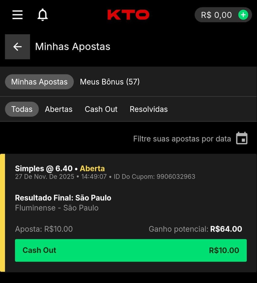 Captura de tela da função cash out KTO