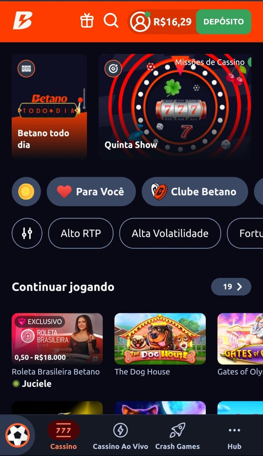 Captura de tela da seção de cassino da Betano apostas