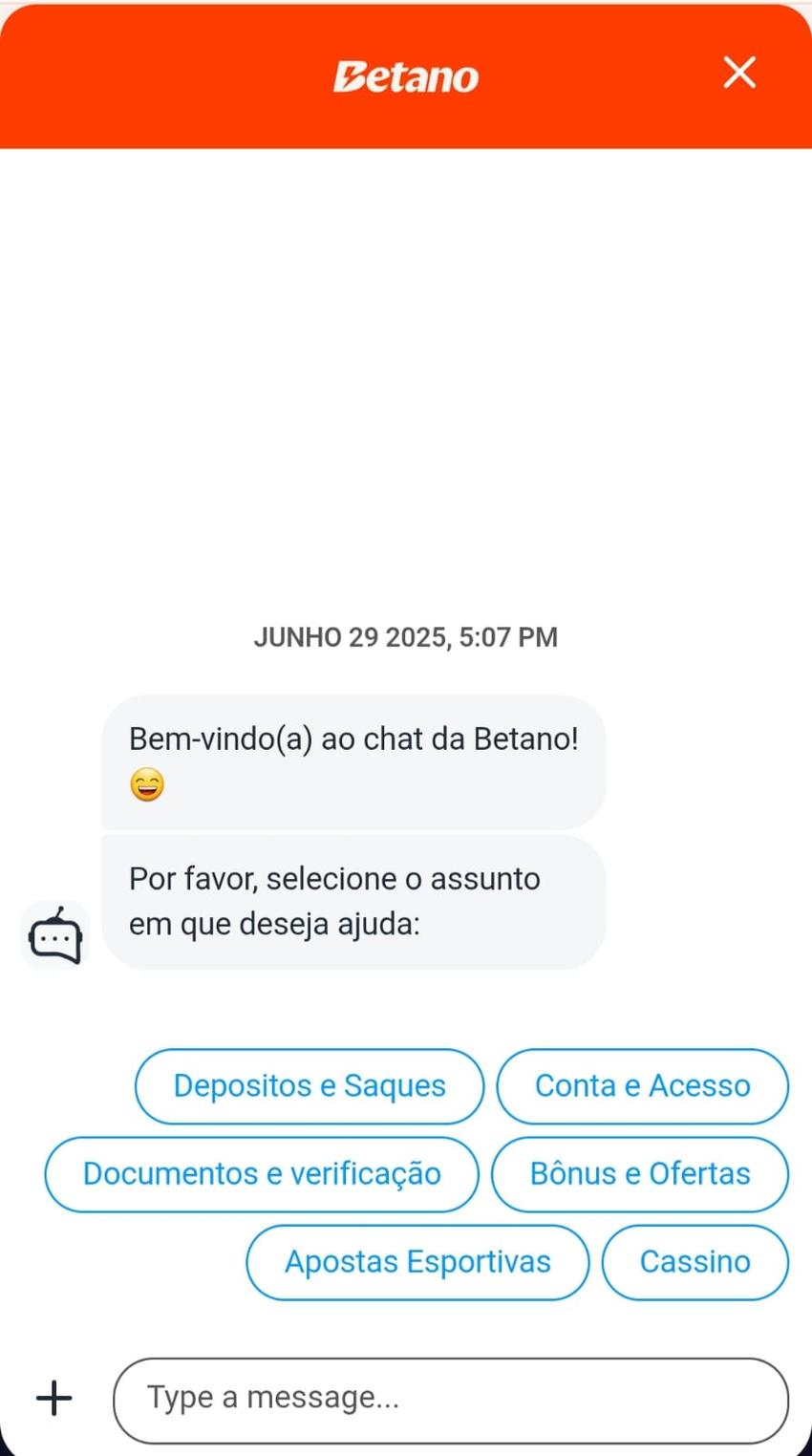 Captura de tela do chat ao vivo da Betano apostas