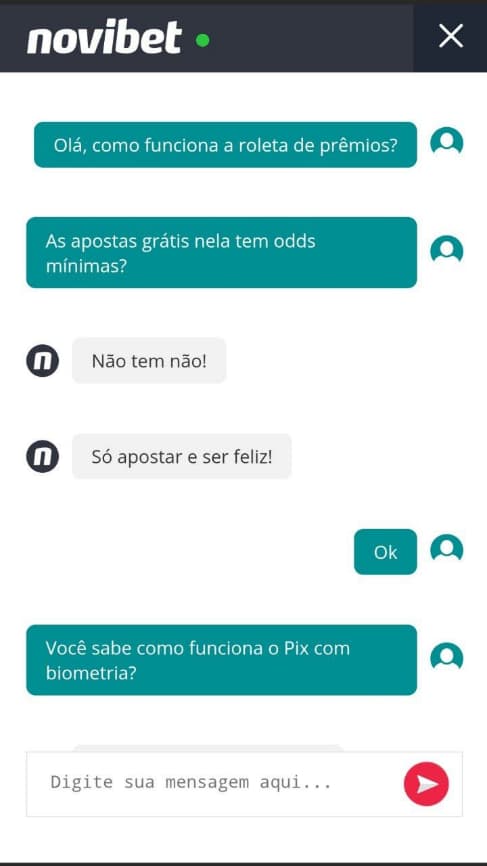 Atendimento 24 horas no chat ao vivo Novibet