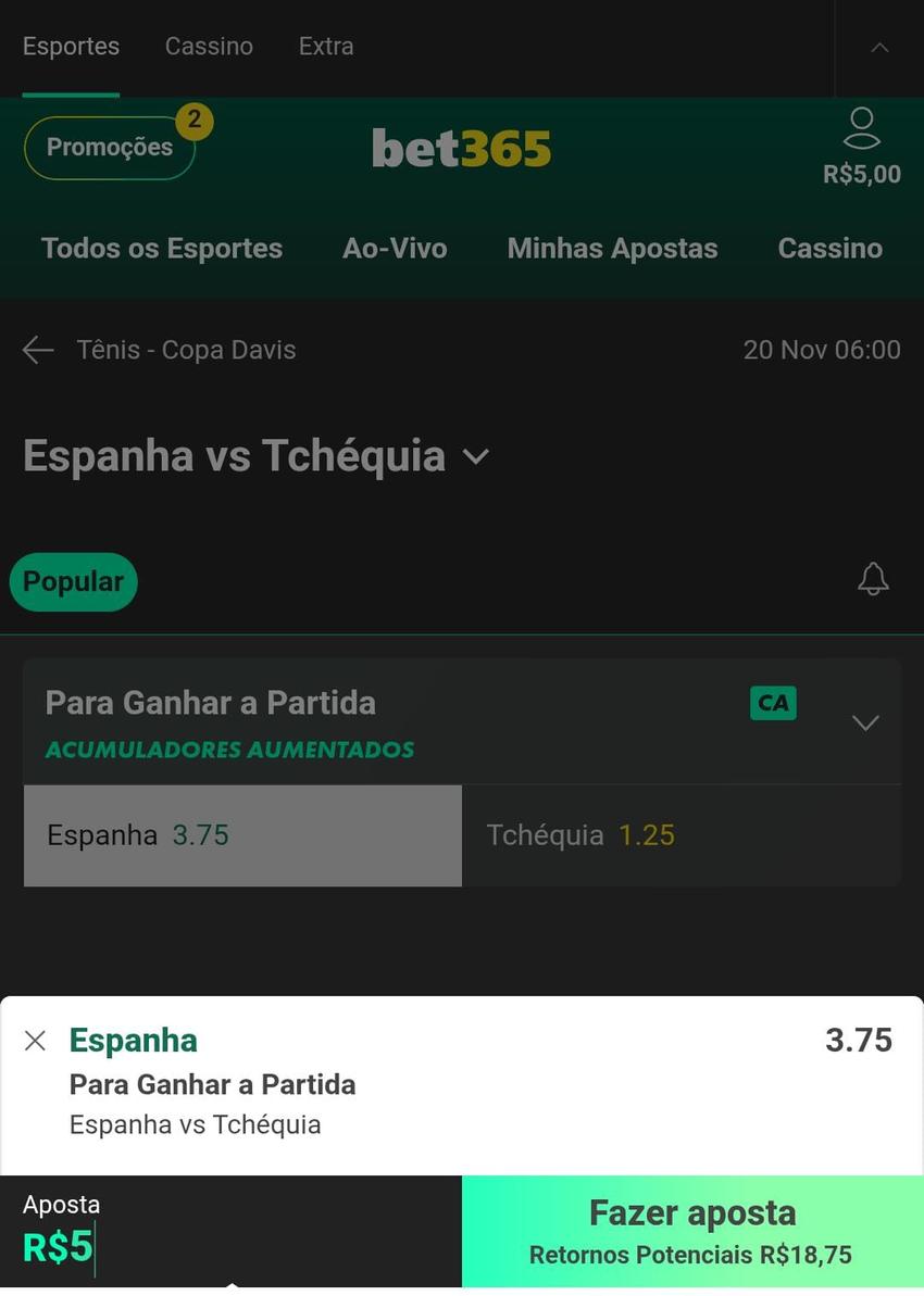 Captura de tela do Cupom de Apostas com aposta em tênis na bet365