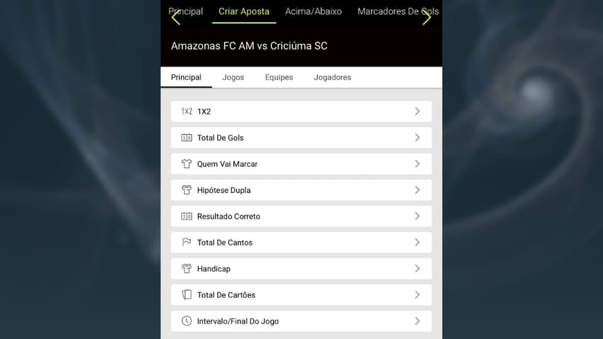 Captura da tela de Criar Aposta na F12 Bet.