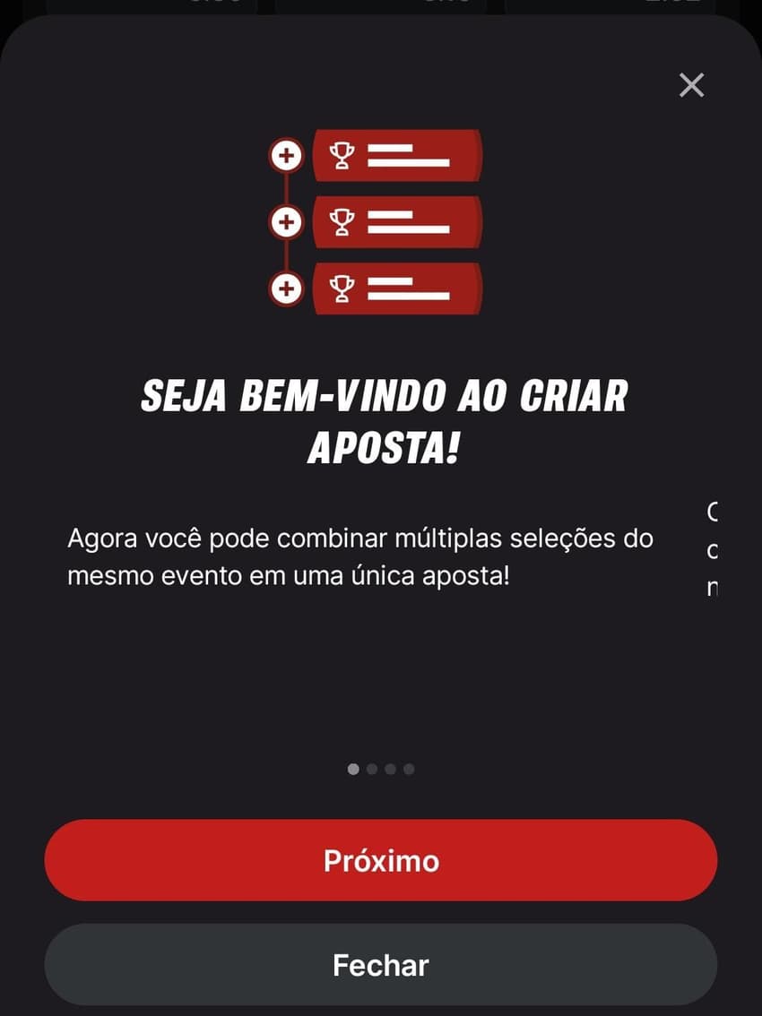 Captura de tela com tutorial do Superbet App sobre o Criar Aposta