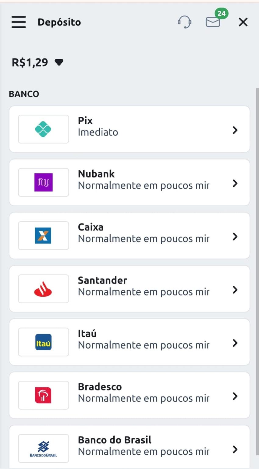 Captura de tela dos métodos de pagamento na Betano apostas