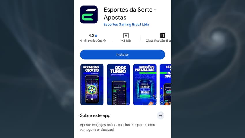 Captura de tela do aplicativo do Esportes da Sorte na Play Store