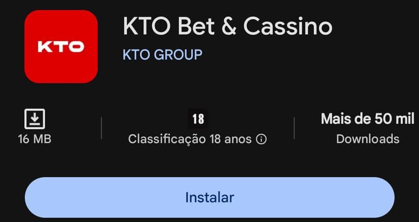 Captura de tela do KTO App na Play Store para download