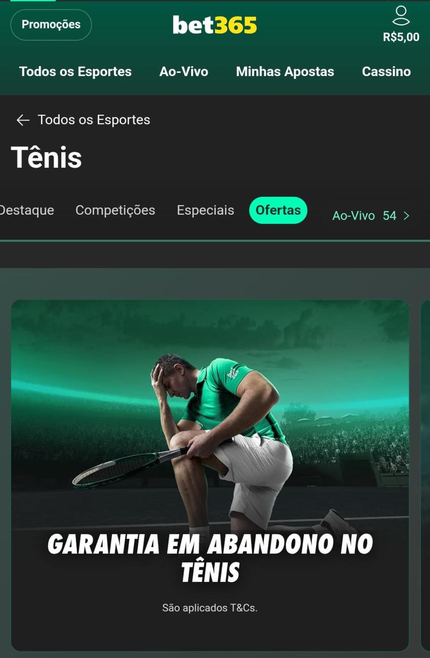 Captura de tela da função Garantia em Abandono nas apostas de tênis na bet365
