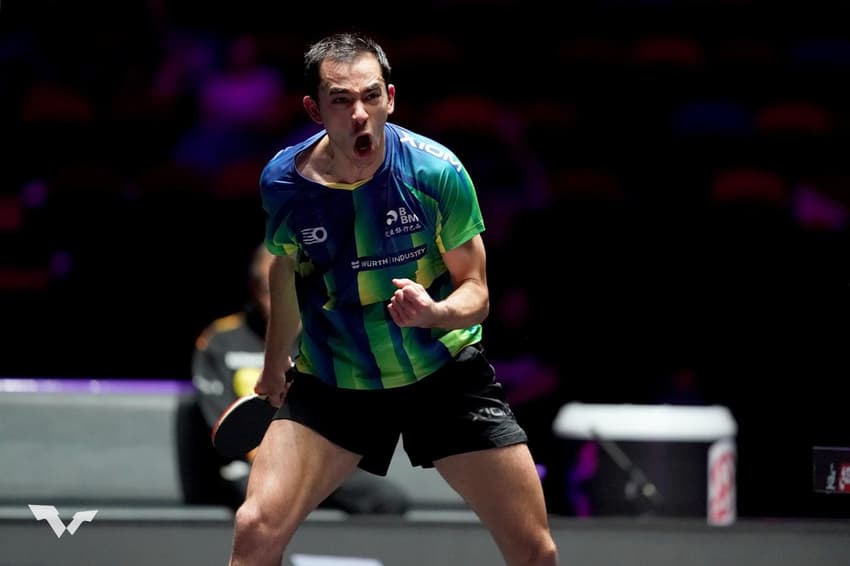 Hugo Calderano em ação no WTT de Macau (Foto: Divulgação/ WTT)