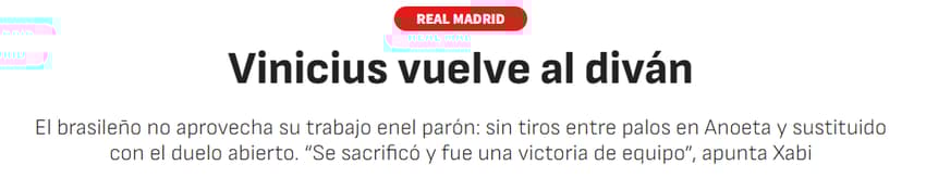 Jornal "As" sobre situação de Vini Jr no Real Madrid (Foto: Reprodução/As)