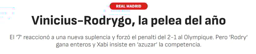 Jornal "As" sobre a disputa de posição entre Vini Jr e Rodrygo no Real Madrid (Foto: Reprodução: As)