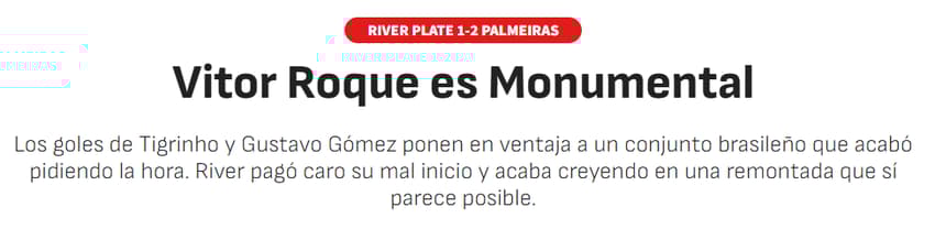 Jornal "As" sobre Vitor Roque em River Plate 1x2 Palmeiras (Foto: Reprodução/As)