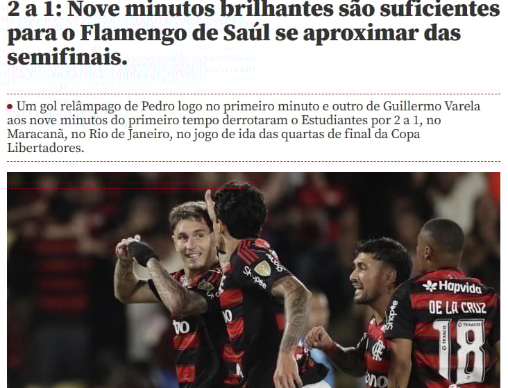 Destaque do Mundo Deportivo à vitória do Flamengo com presença de Saúl Ñiguez em campo (Foto: Reprodução)