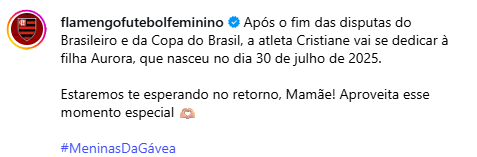 Nota publicada pelo Flamengo (Foto: Reprodução Instagram/@flamengofutebolfeminino)