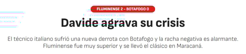 Jornal &quot;As&quot; sobre Davide Ancelotti após a partida entre Fluminense e Botafogo (Foto: Reprodução/As)