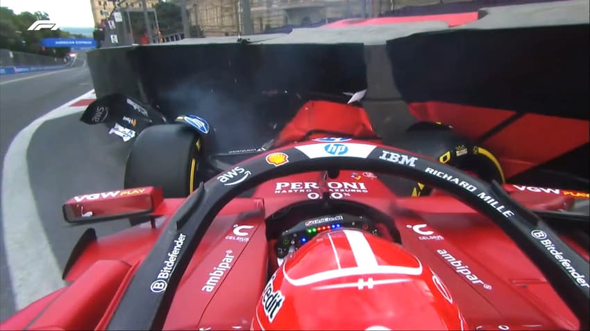 Charles Leclerc bate no GP do Azerbaijão de F1 (Foto: Reprodução / @F1 / X)