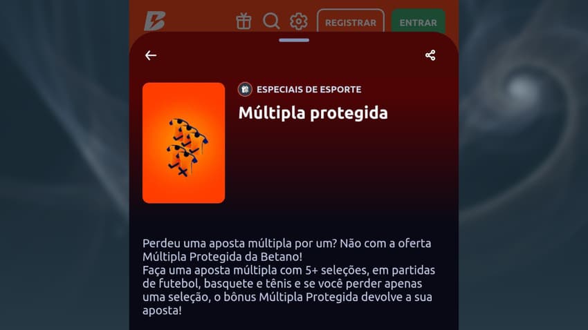 Captura de tela da oferta Múltipla Protegida Betano.