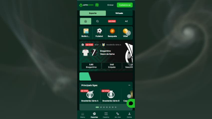 Esportes ao vivo na nova casa de apostas LotoGreen com destaque para Bragantino x Vasco da Gama no Brasileirão