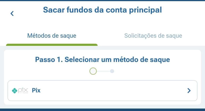 Captura de tela da opção de sacar via Pix na 1xBet
