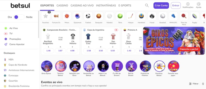 Visite o site da Betsul para conhecer um amplo catálogo de esportes e cassino | Crédito: Reprodução / Betsul
