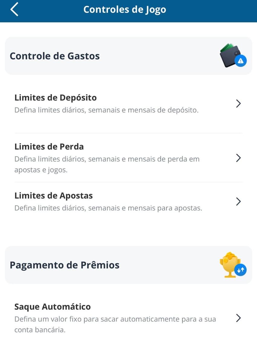 Captura da tela de controles de jogo na Sportingbet.