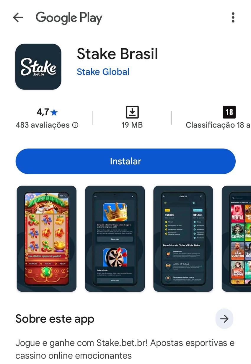 Captura de tela do aplicativo oficial da Stake no Google Play Store.