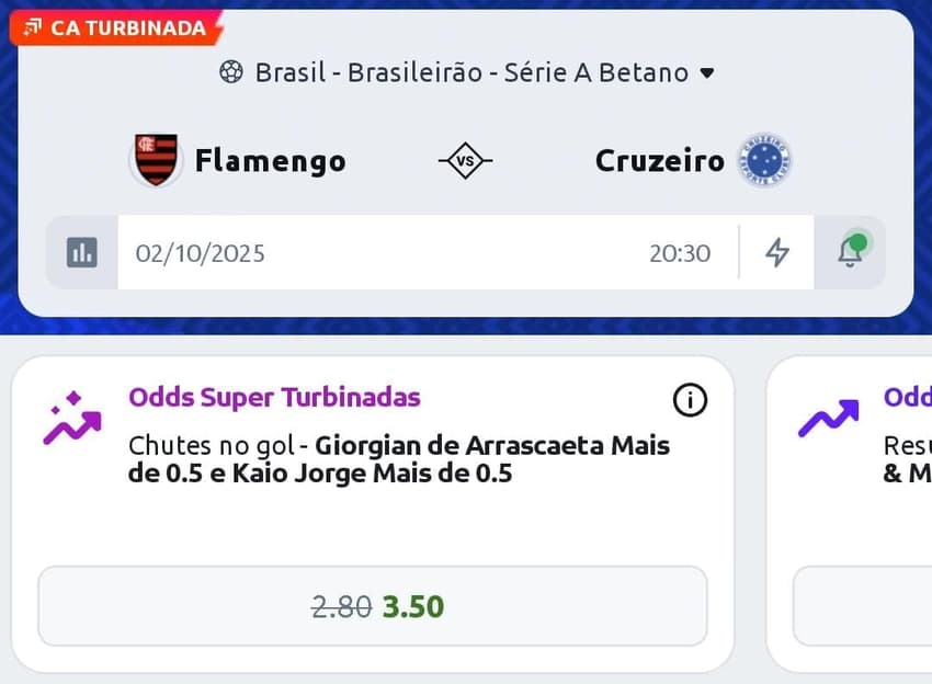 Captura de ecrã com super odds no mercado Chutes no Gol da Betano