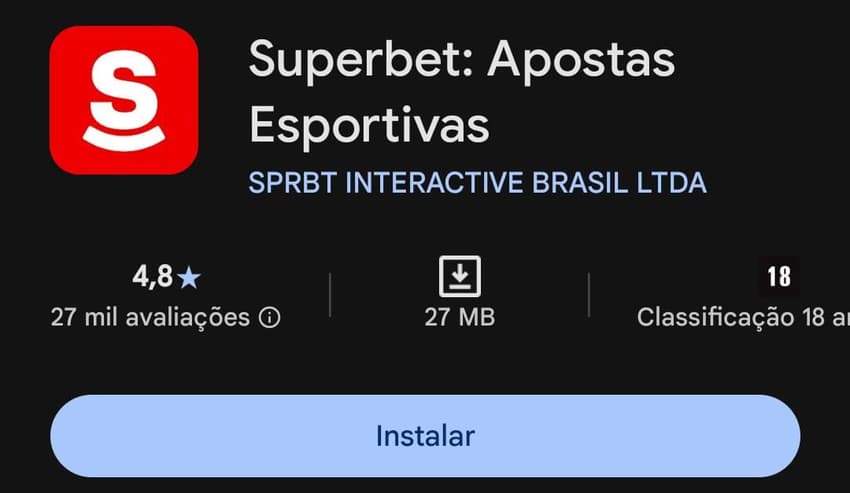 Captura de tela da Play Store com Superbet App de esportes
