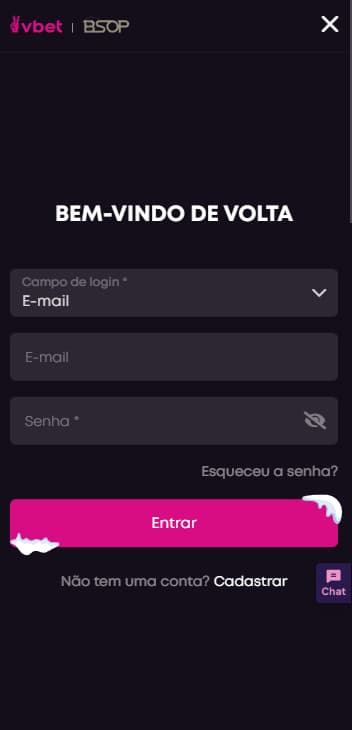 Tela de login da VBet com opção de recuperação de senha