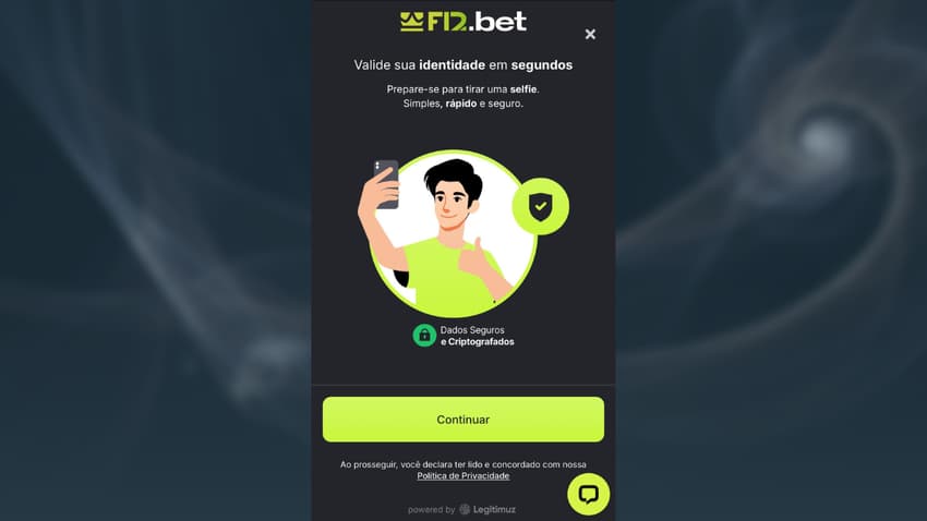 Captura da tela de verificação de conta na F12 Bet.