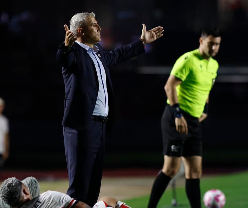 Hernan Crespo durante jogo do São Paulo, no Morumbis (Foto: Rubens Chiri e Miguel Schincariol/ SPFC)