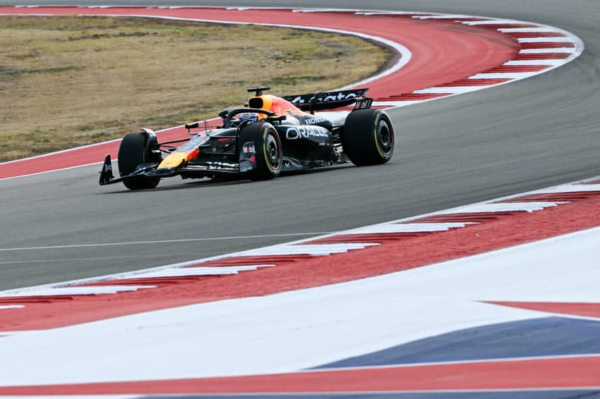 Red Bull Racing's Dutch driver Max Verstappen races during the United States Formula One Sprint at the Circuit of the Americas in Austin, Texas, on October 18, 2025. (Photo by RONALDO SCHEMIDT / AFP)