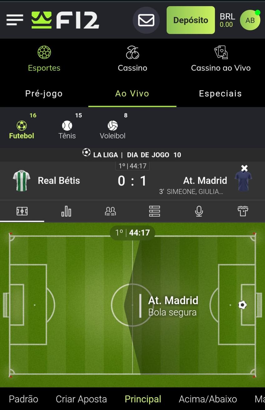Captura de tela da página de apostas ao vivo na F12 Bet com jogos da La Liga.