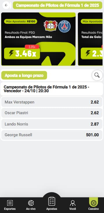 Plataforma BetAki com dods atraentes para o Campeonato de Pilotos e Grand Prix