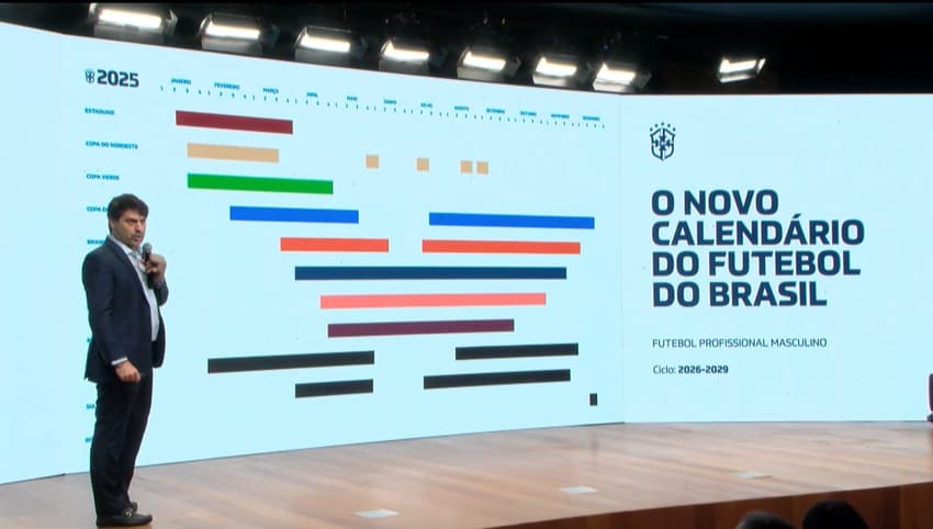 Apresentação do novo calendário do futebol brasileiro, Julio Avellar, diretor de competições da CBF (Foto: reprodução CBF)