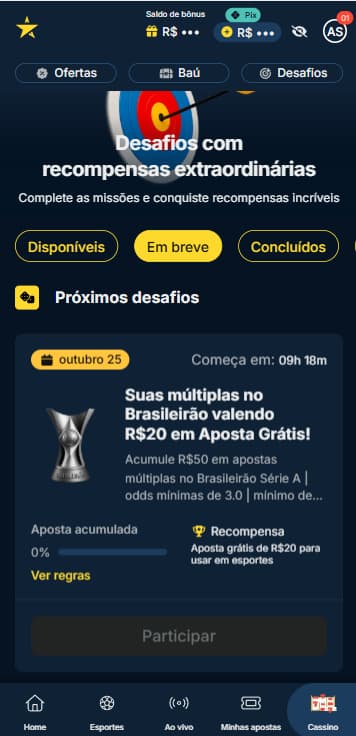 Desafios da Estrela Bet com múltiplas no Brasileirão valendo R$20 em apostas grátis